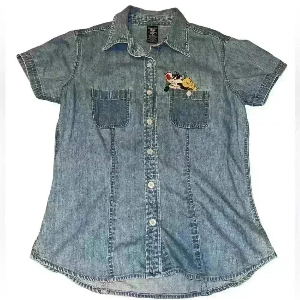 Denim Tweety Bird Button Up